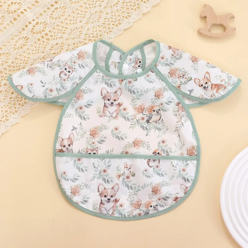 Babero de alimentación impermeable con bolsillo y animales - imagen 3