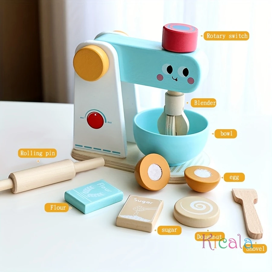 Juguete cocina madera con accesorios: café, tostadora y comida - imagen 4