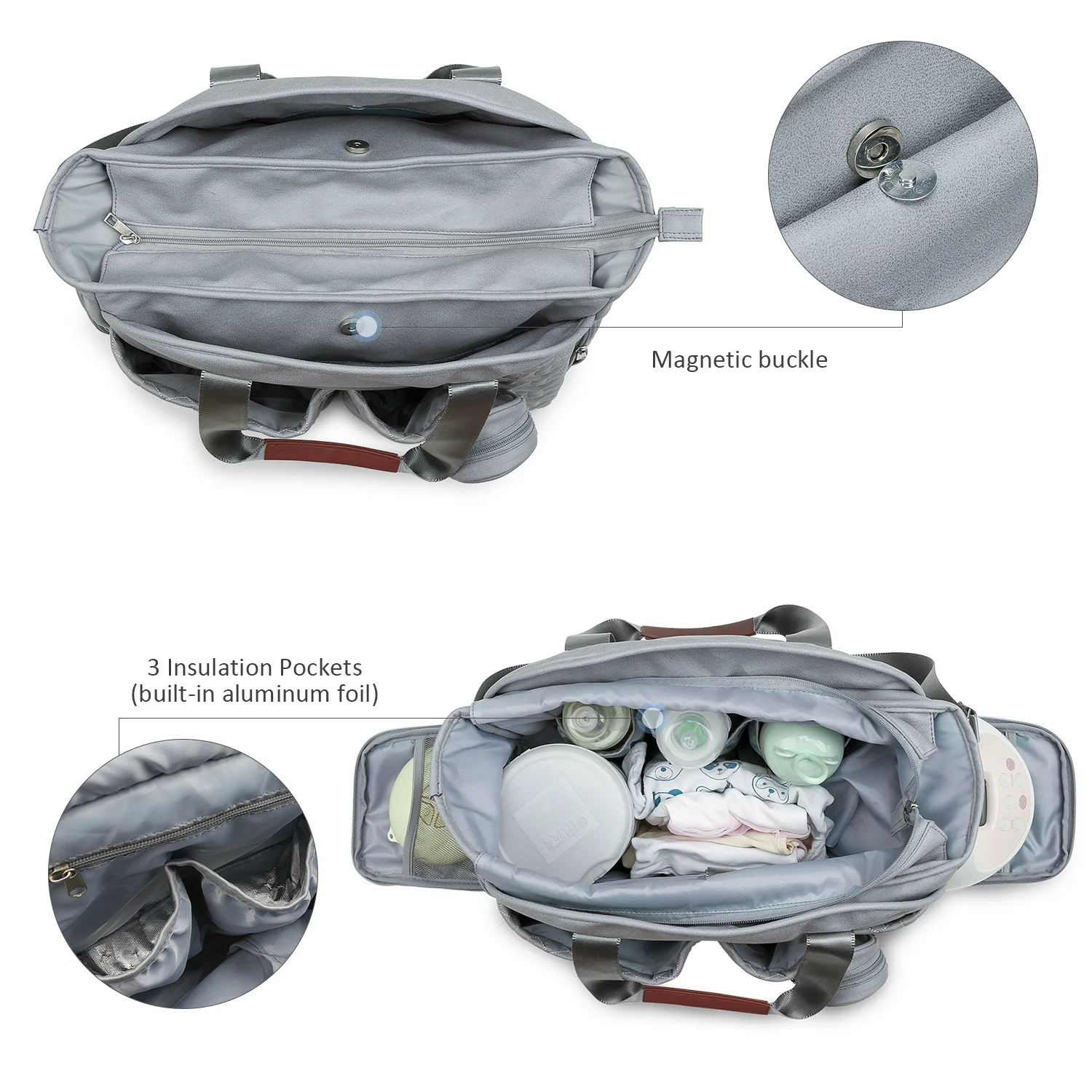 Bolsa de pañales grande con bolsillos para ropa seca y mojada, paseos