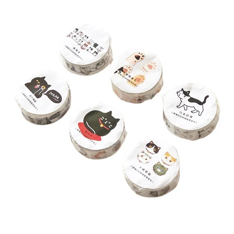 Cinta washi adhesiva decorativa con gatos kawaii para manualidades