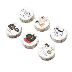 Cinta washi adhesiva decorativa con gatos kawaii para manualidades