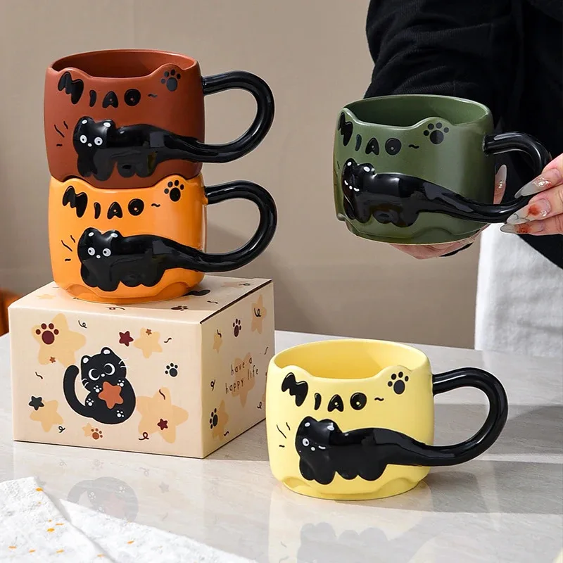 Taza apilable de gato en cerámica con dibujo infantil para hogar - imagen 3