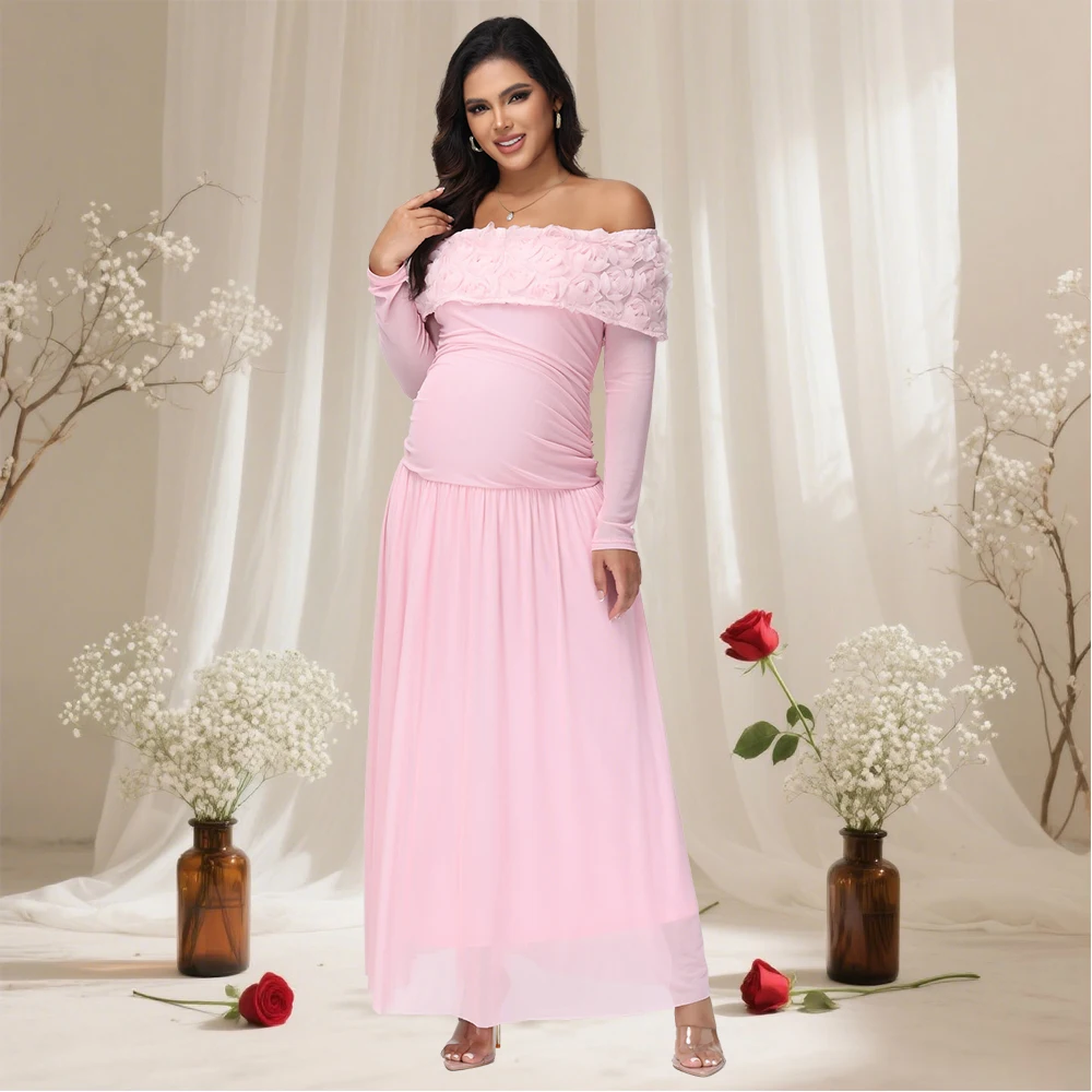 Vestido de maternidad floral maxi fluido con hombros descubiertos - imagen 4