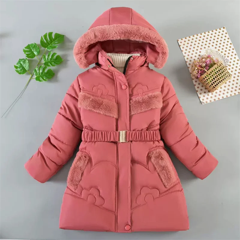 Chaqueta acolchada con capucha para niñas de piel sintética en invierno