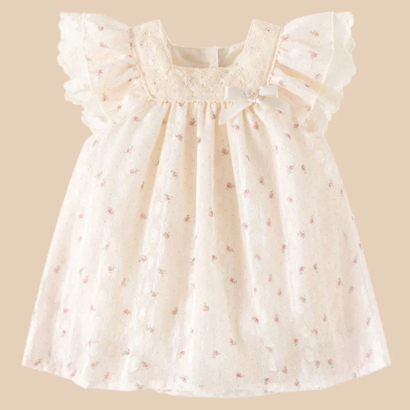 Vestido de verano algodón para niña recién nacida con lazo - imagen 2