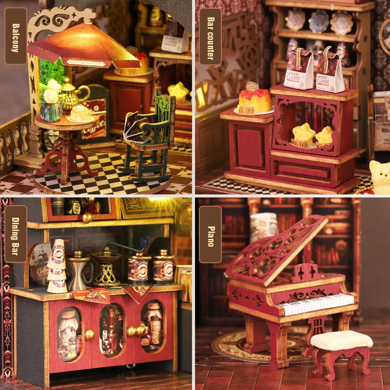 Casa de muñecas DIY en madera con luces LED y mobiliario miniatura - imagen 5