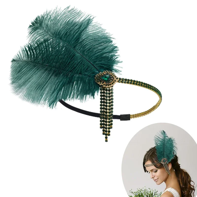 Diadema vintage con cuentas y cadena para tocado de fiesta