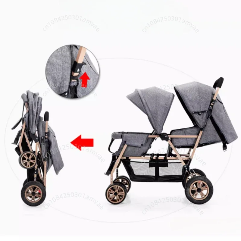 Cochecito gemelar ligero plegable con respaldo ajustable - imagen 4