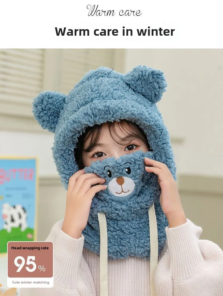 Gorro de oso infantil con orejeras y bufanda