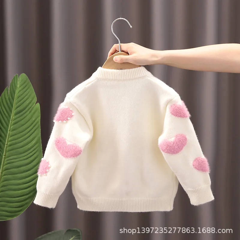 Cárdigan de niña rosa dulce de otoño – tejido tipo suéter princesa - imagen 5
