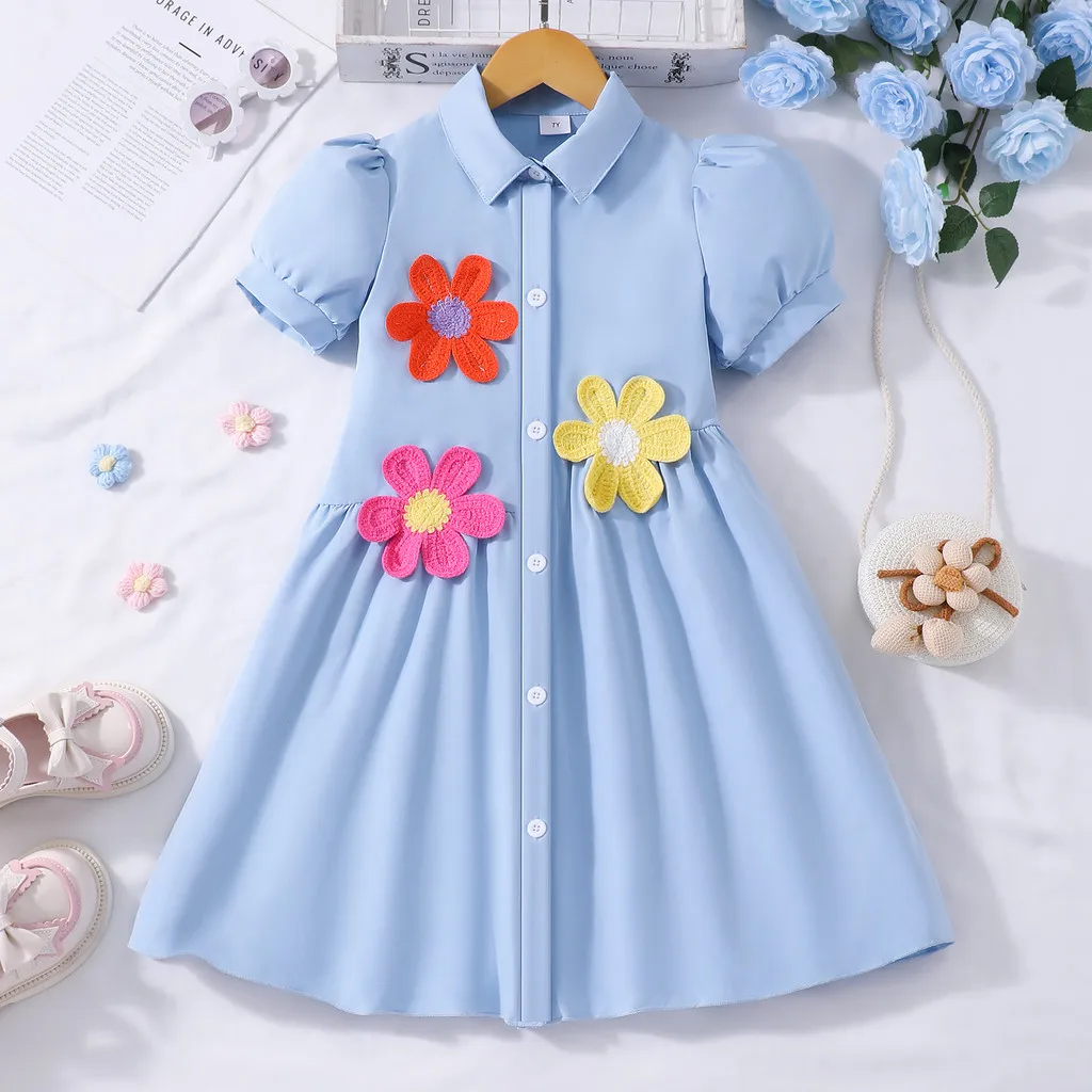 Vestido retro de verano rural para niñas con cuello plegable - imagen 2