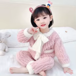 Pijama de invierno de franela gruesa de dos piezas para niños
