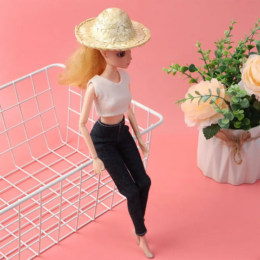 Sombrero de paja tejido amarillo para muñecas – Accesorio DIY
