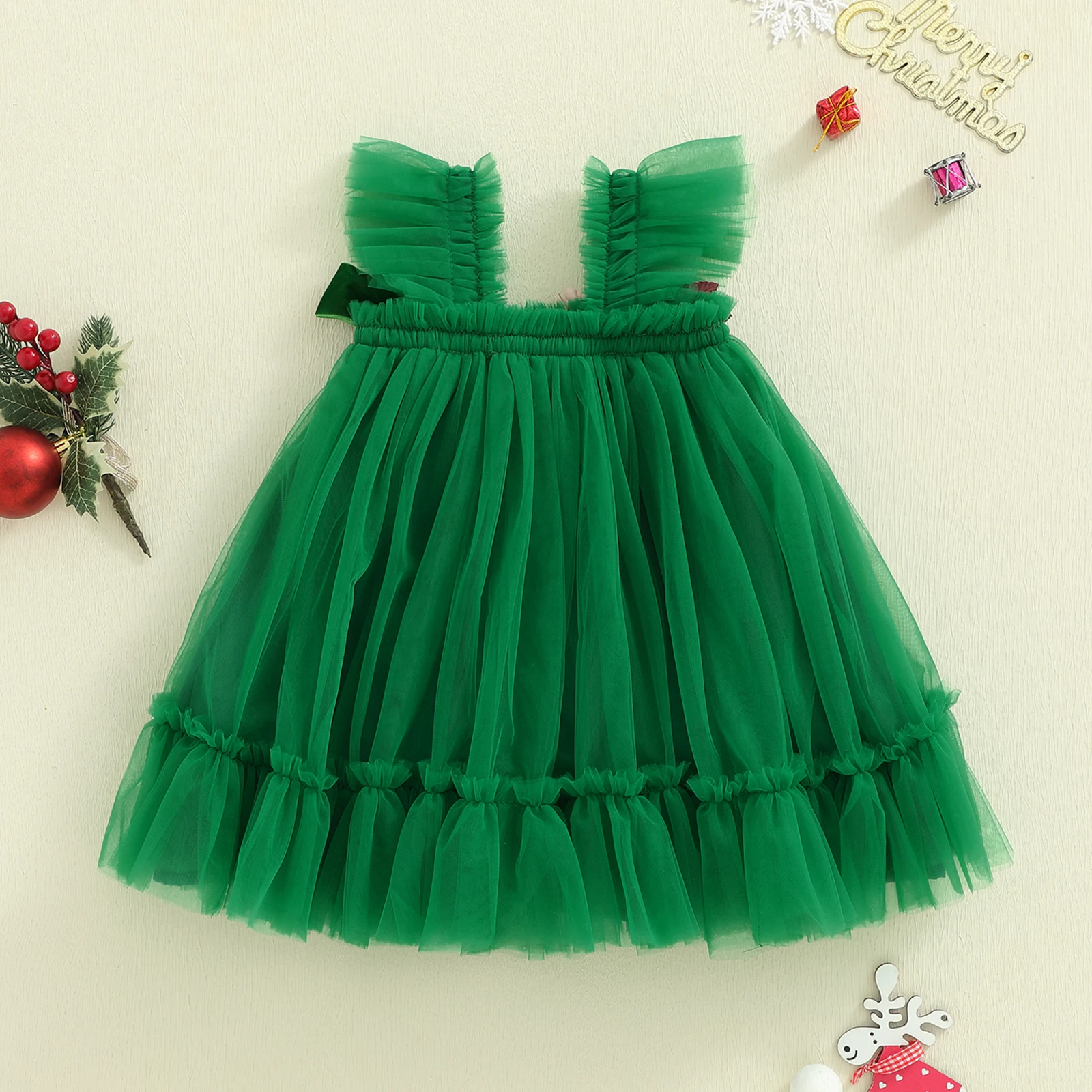 Tregren Vestido de princesa de tul navideño para niña con lazo - imagen 5