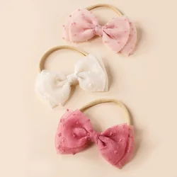 Diadema de bebé suave de nailon con lazo de gasa de doble capa