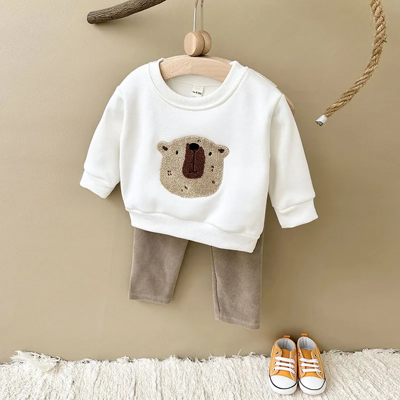 MILANCEL conjunto bebé otoño forro polar oso sudadera y pantalón - imagen 5
