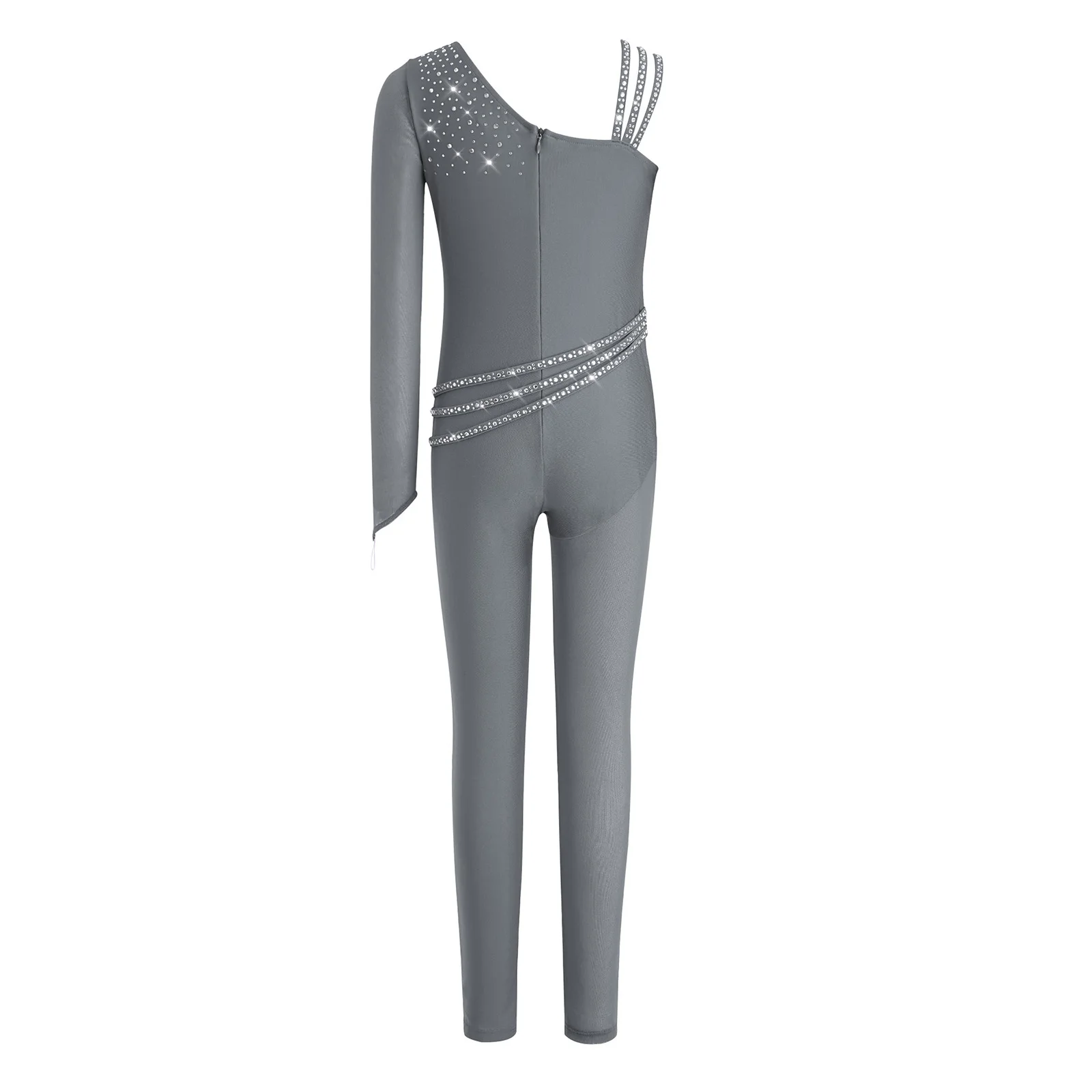 Maillot de ballet para niñas con pedrería y malla asimétrica - imagen 2