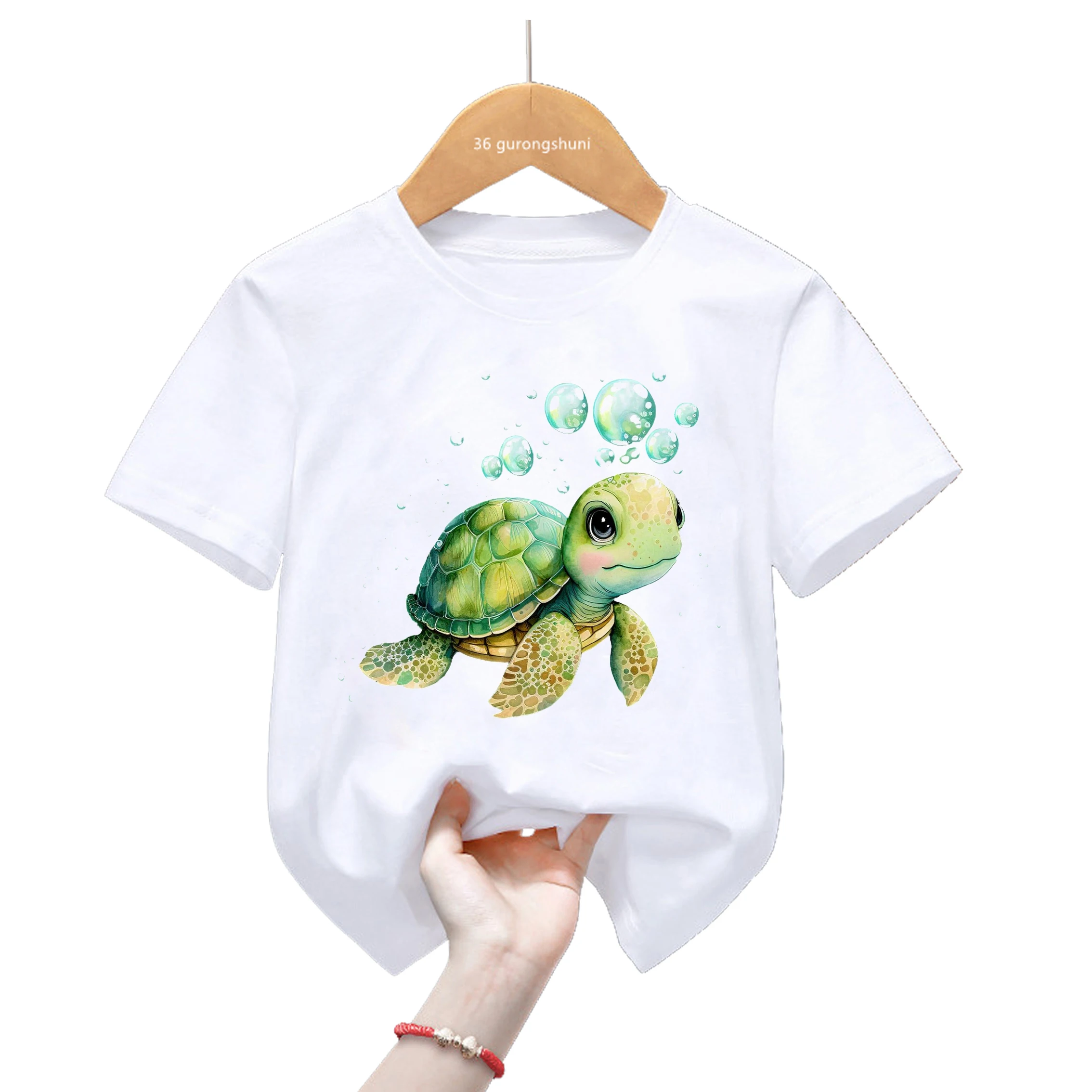 Camiseta tortuga marina de algodón estilo japonés para niños y niñas