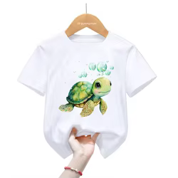 Camiseta tortuga marina de algodón estilo japonés para niños y niñas