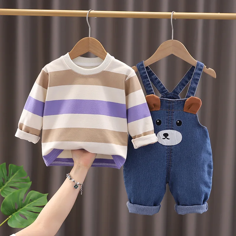 Conjunto 2 piezas bebé primavera-otoño: camiseta a rayas y mono - imagen 5