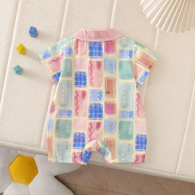 Mono de verano a cuadros ligero de manga corta para bebé niño - imagen 3