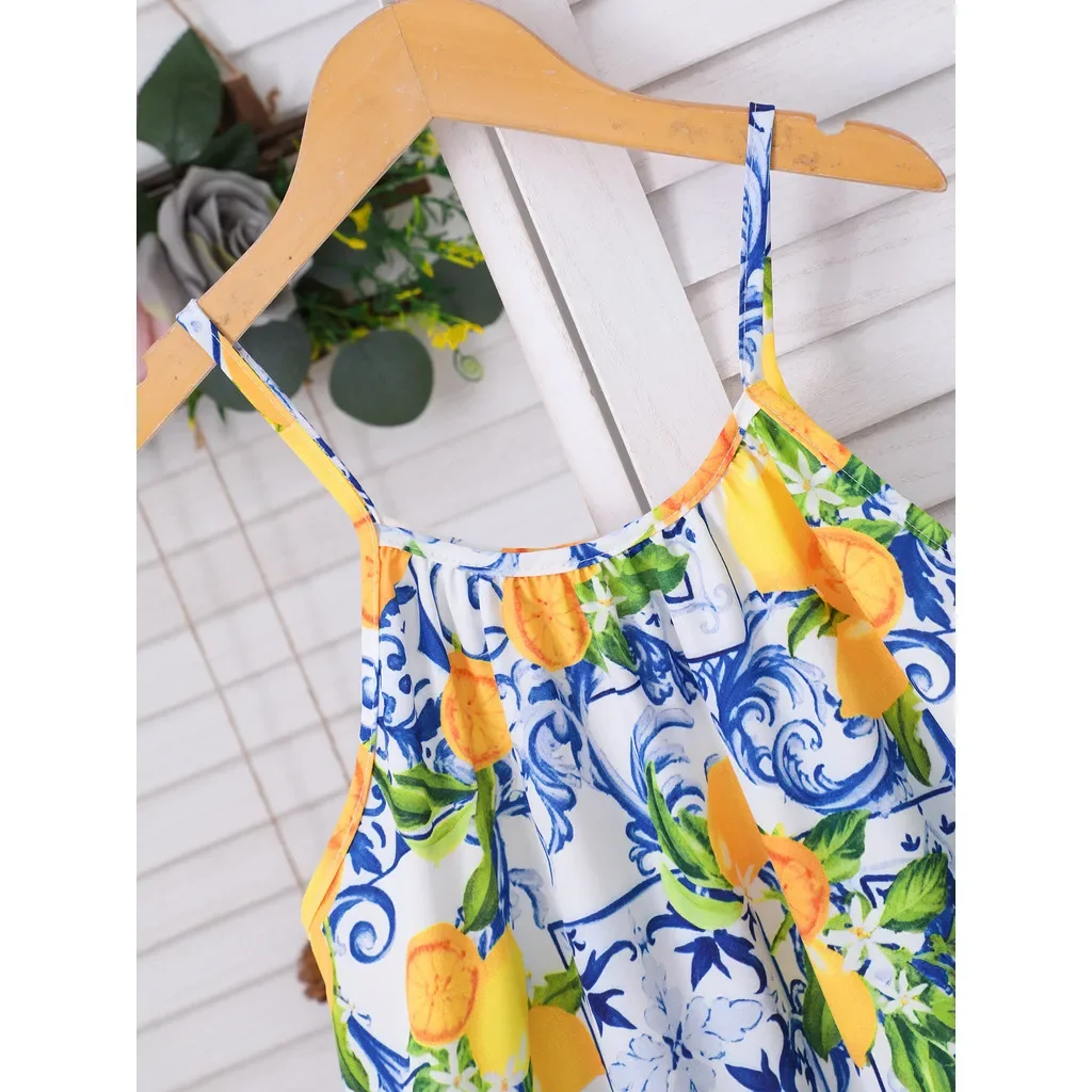 Vestido camisero de limones con tirantes para niñas, playa - imagen 4