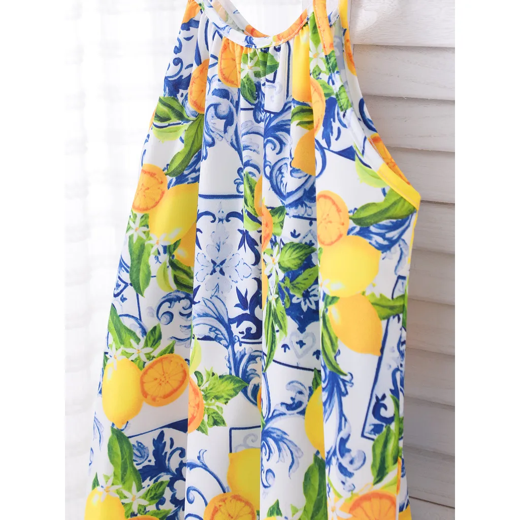 Vestido camisero de limones con tirantes para niñas, playa - imagen 3