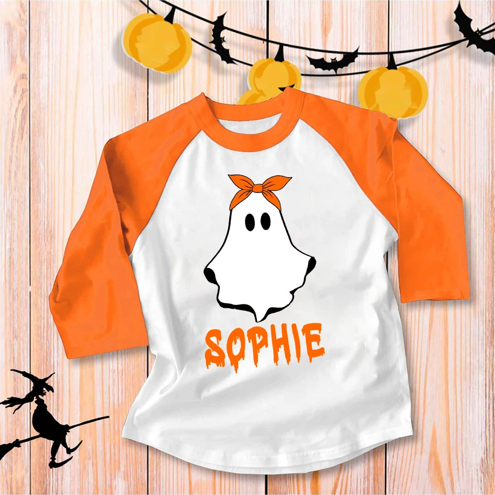 Camiseta raglán fantasma para Halloween – Personalizable para niños - imagen 4