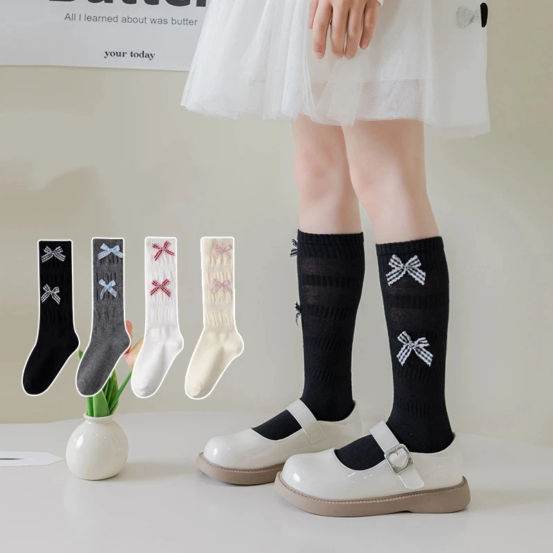 Calcetines altos de algodón con lazo estilo retro para niñas - imagen 3