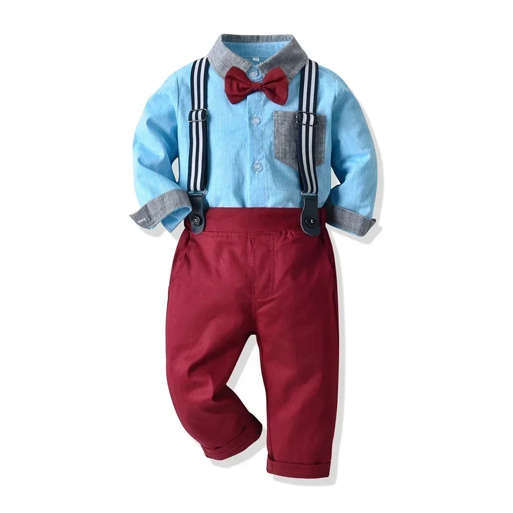 Traje de algodón para niño – camisa y pantalón con tirantes - imagen 4