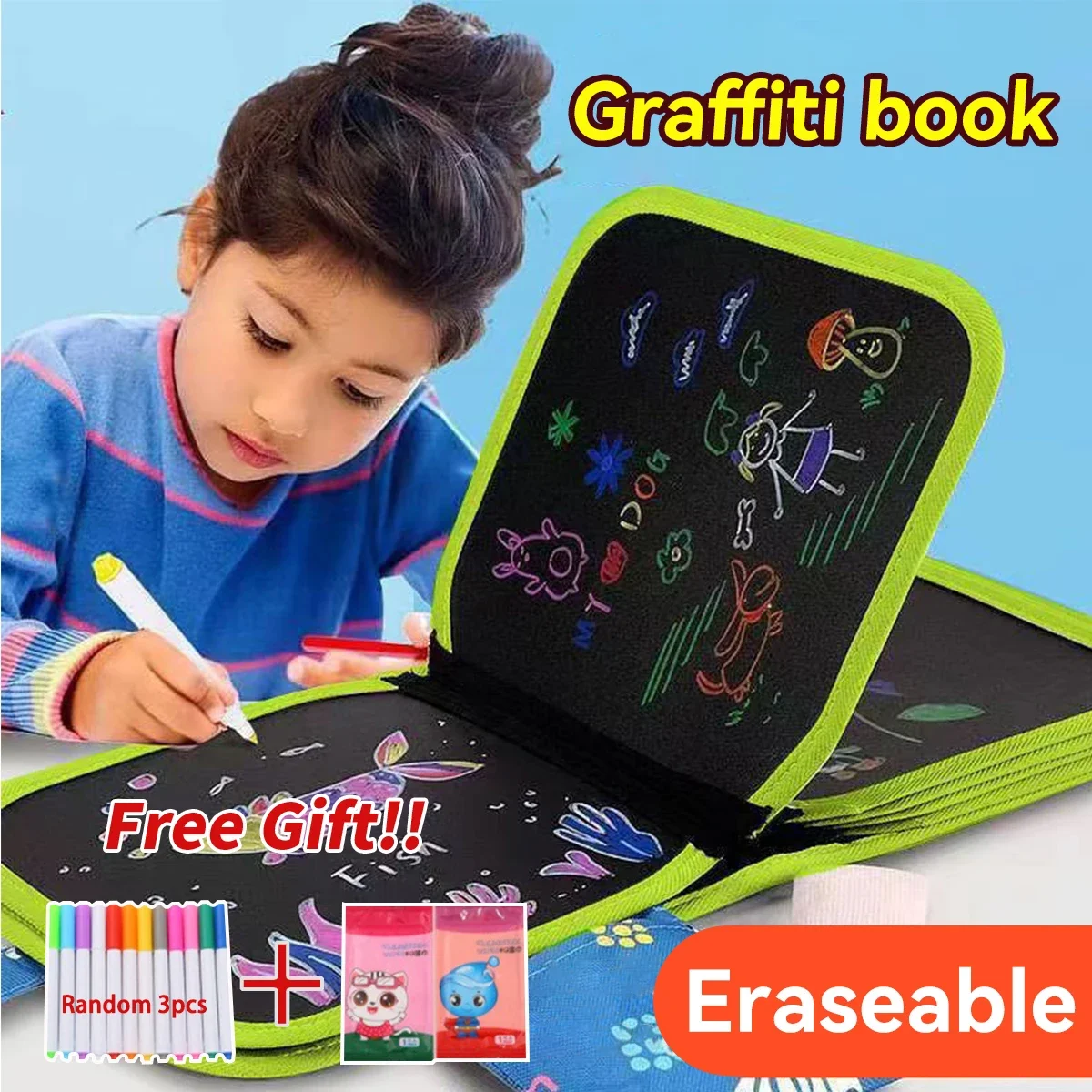 Pizarra de grafiti reutilizable con libro y tiza para niños, cole - imagen 5