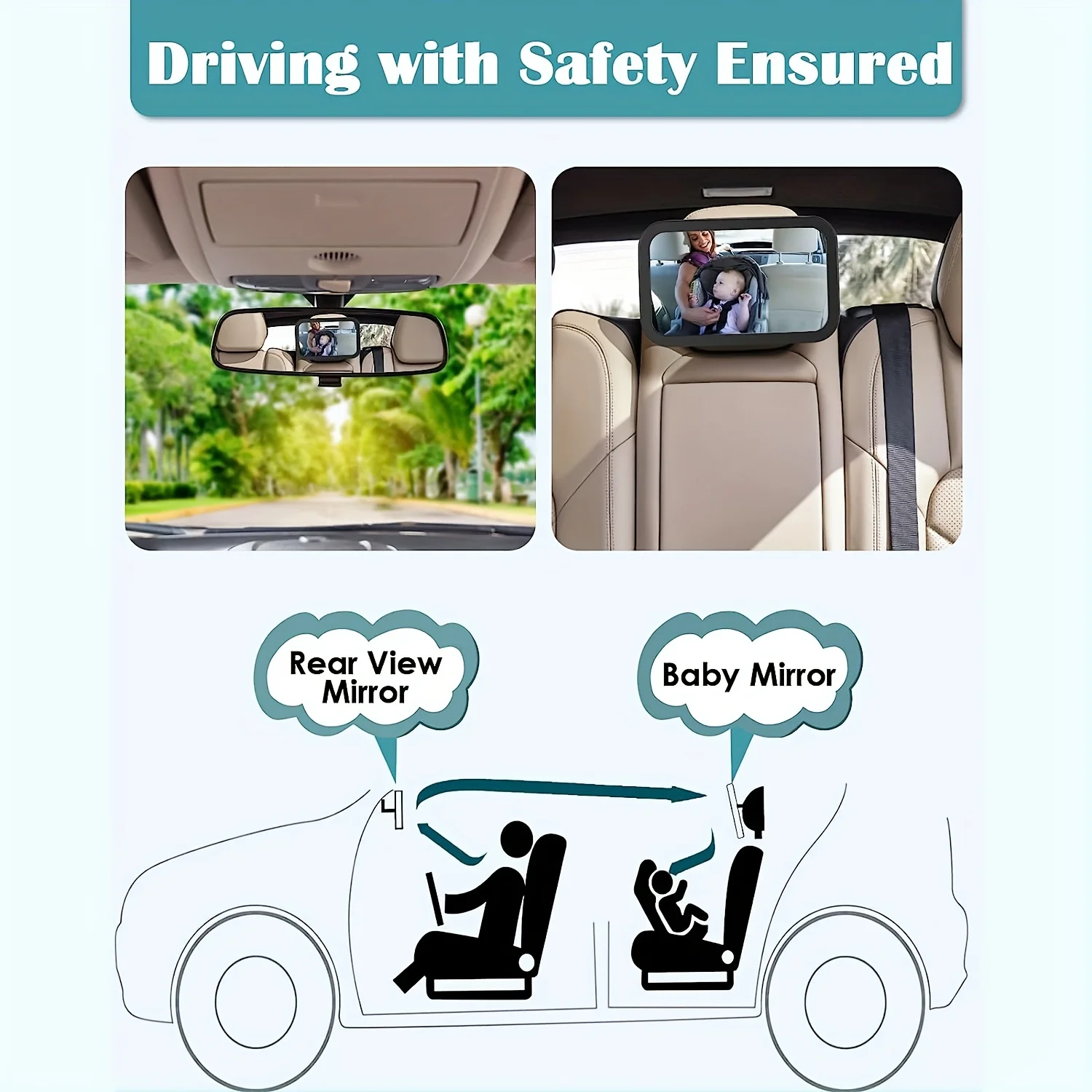 Espejo BabyView seguridad coche – Supervisión bebés asiento trasero - imagen 2