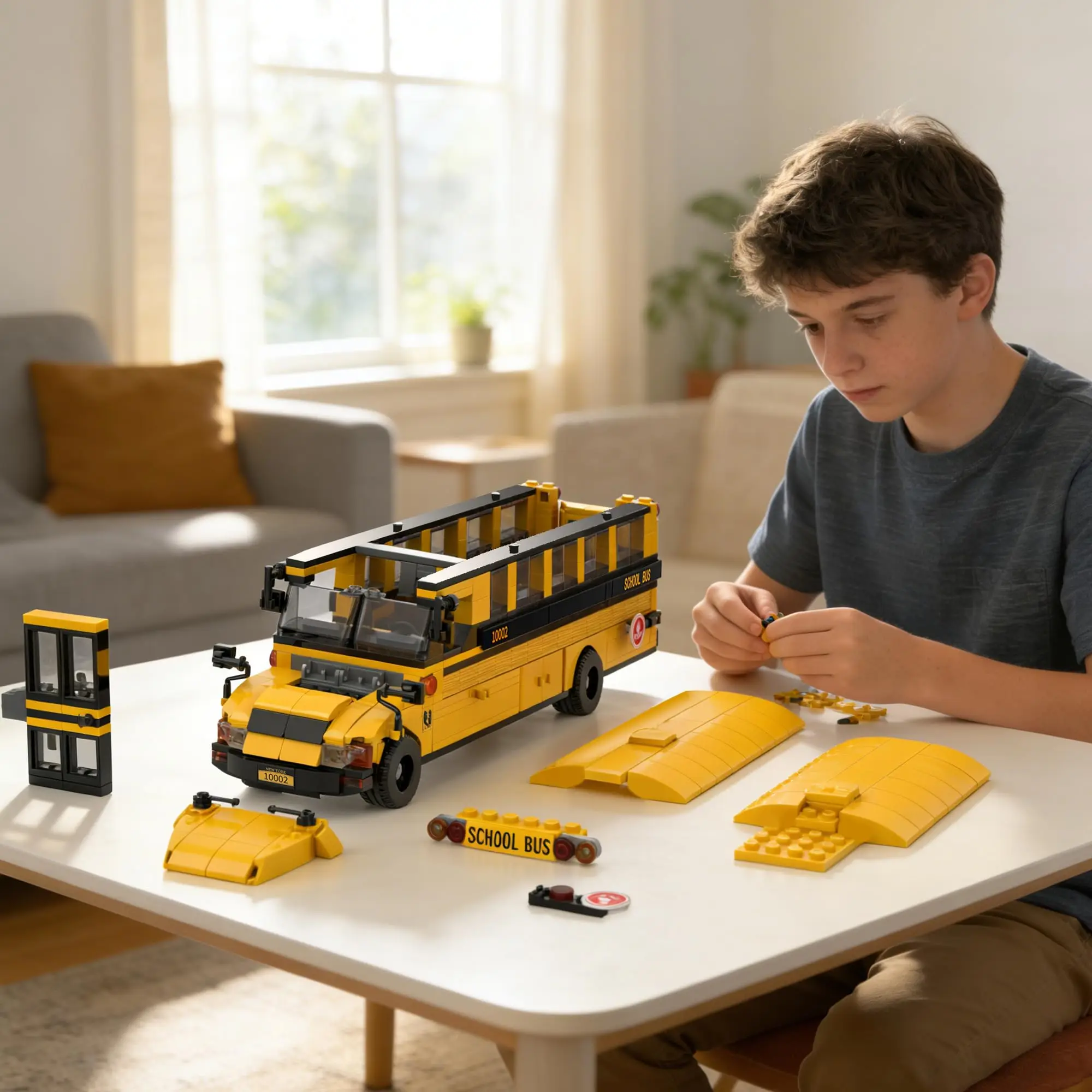 Bloques de construcción autobús escolar clásico amarillo para niños - imagen 4