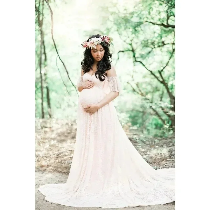 Vestido de maternidad encaje con cola para sesión fotográfica - imagen 3