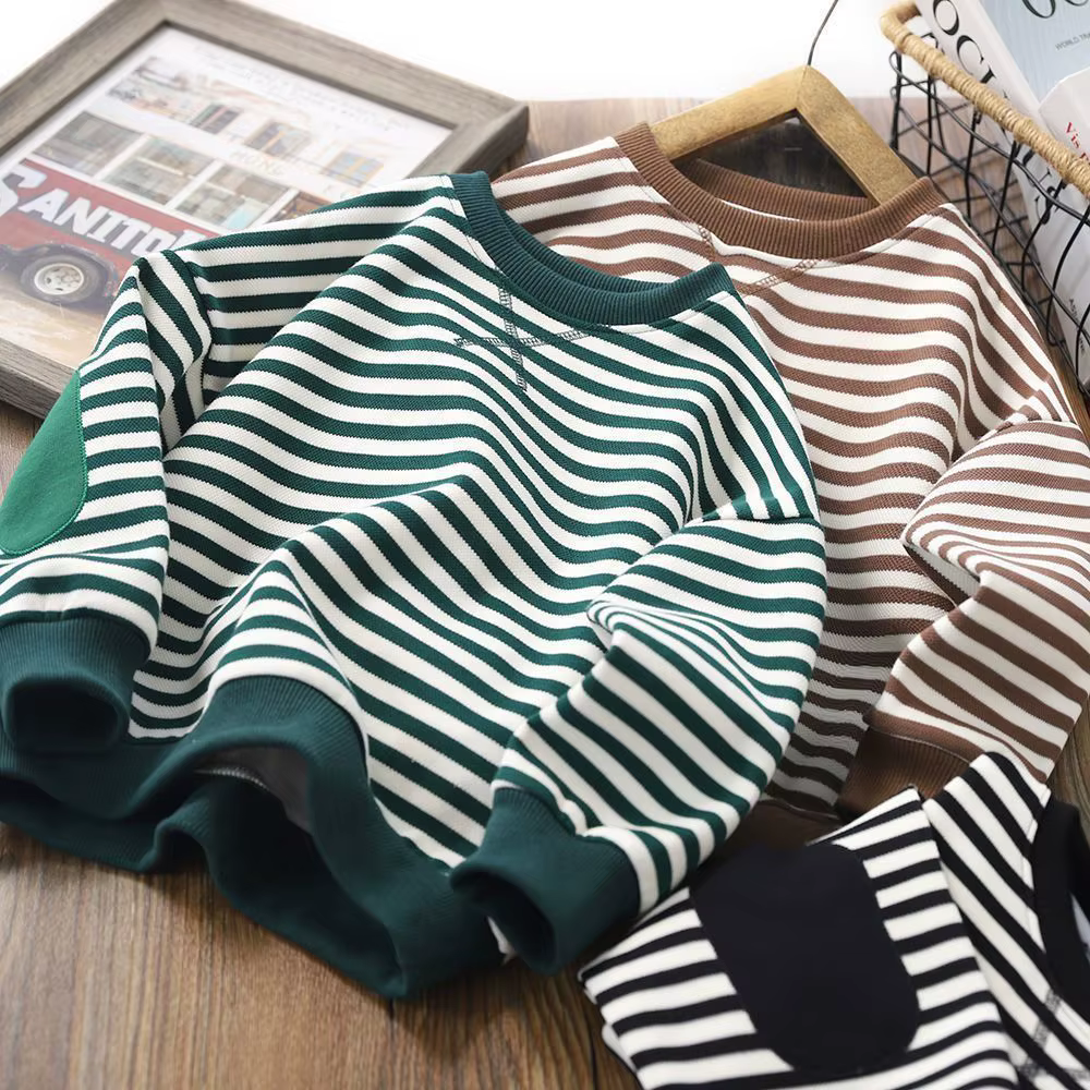 Sudadera a rayas infantil para otoño y primavera, estilo deportivo