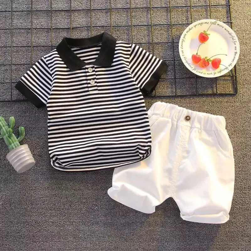 Conjunto bebé verano algodón a rayas: polo y pantalones cortos