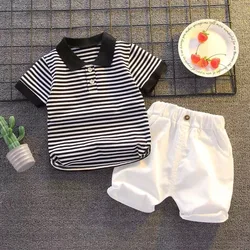Conjunto bebé verano algodón a rayas: polo y pantalones cortos