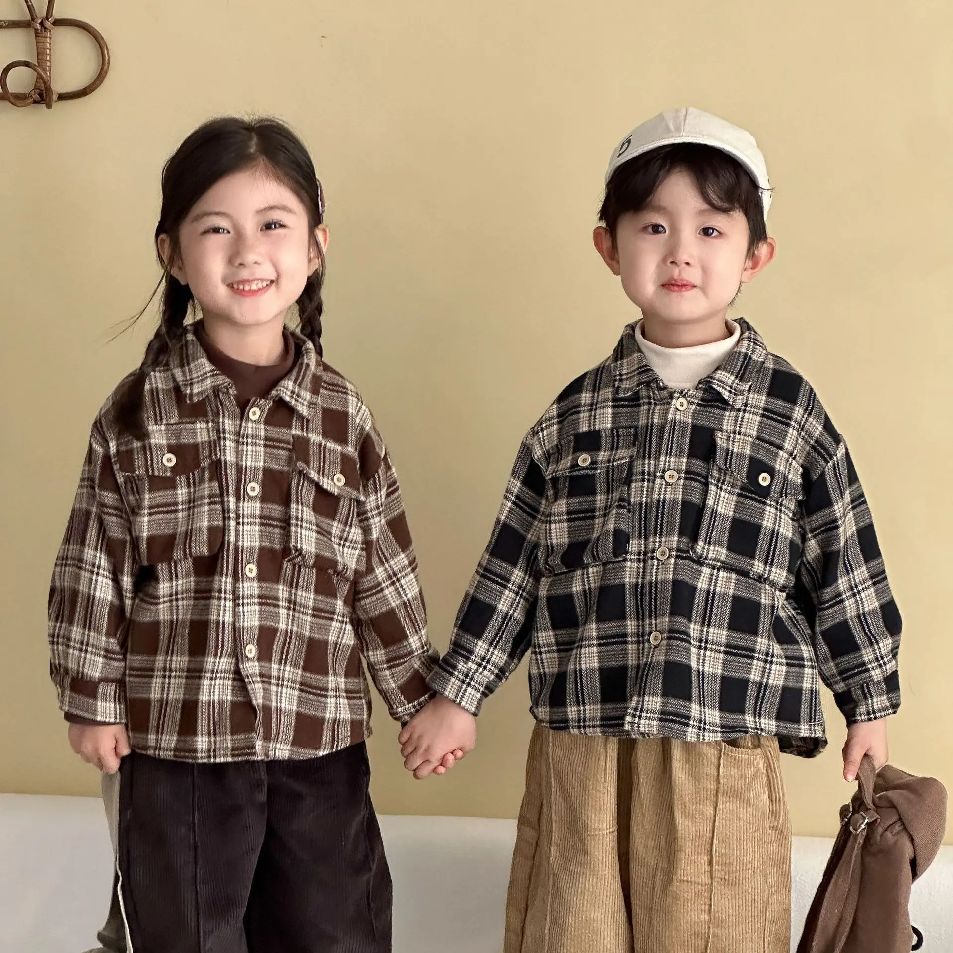 Camisa de manga larga a cuadros para niña de algodón - imagen 5