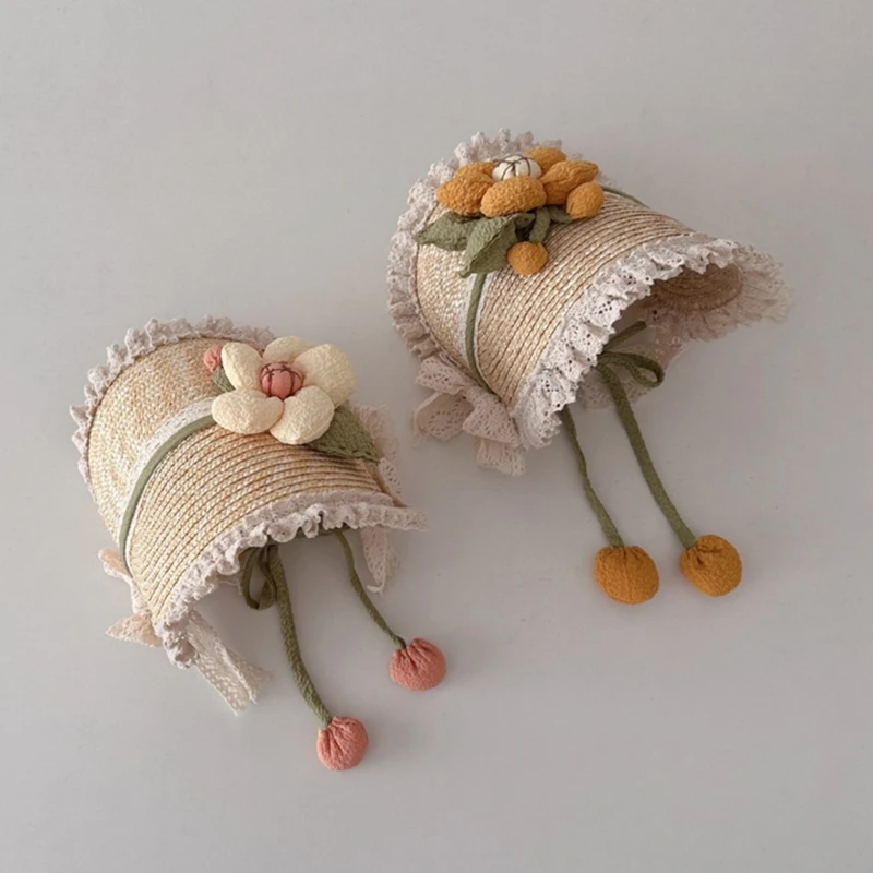 Sombrero de paja playero vintage para niña - imagen 4