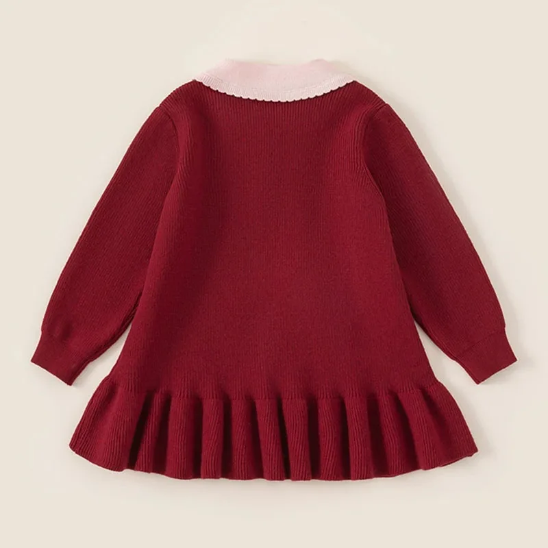 Vestido de invierno rojo para niña estilo princesa, tejido cálido - imagen 2