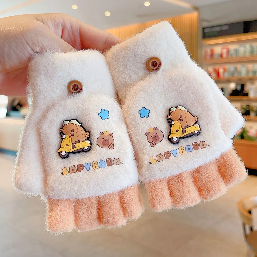 Guantes de invierno tipo manopla punto con tapa capibara