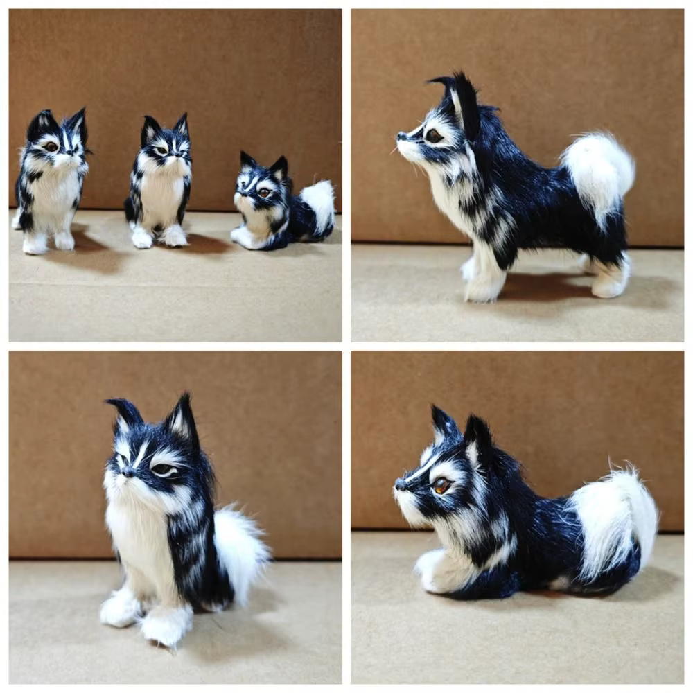 Peluche de lobo grande con cola blanco y negro