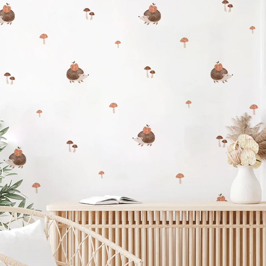 Pegatinas pared infantiles con erizos y setas – Acuarela bohemia - imagen 2