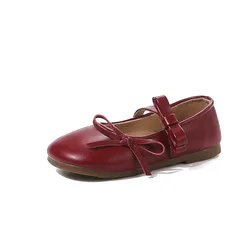 Zapatos de cuero antideslizantes planos con lazo para niño