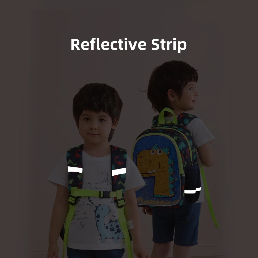 Mochila infantil reversible con brillos – Dinosaurios para niños 3-6 años - imagen 4