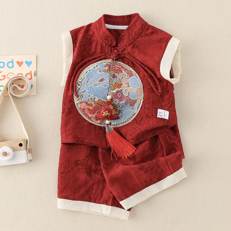 Conjunto de verano sin mangas bordado con pantalón corto para niño - imagen 4