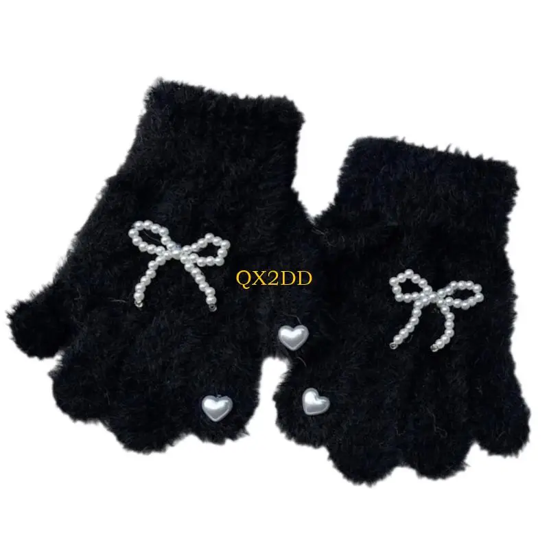 Guantes de punto con lazo y perlas para niña - imagen 3