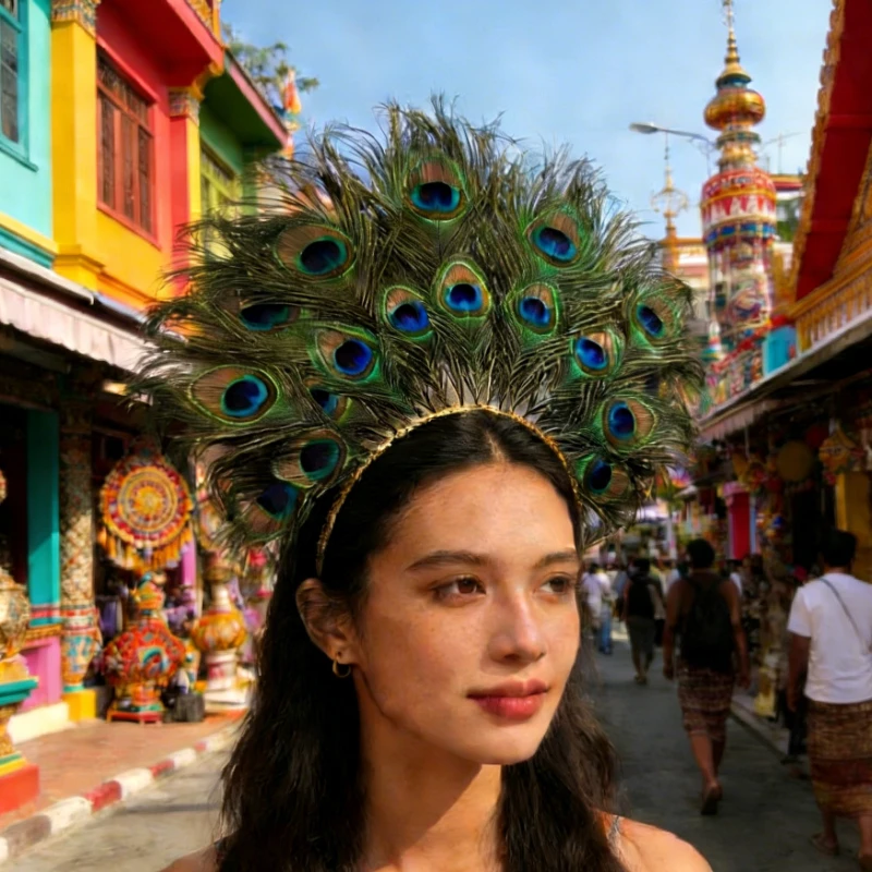 Diadema de plumas de pavo real – Estilo años 20 para niñas - imagen 3