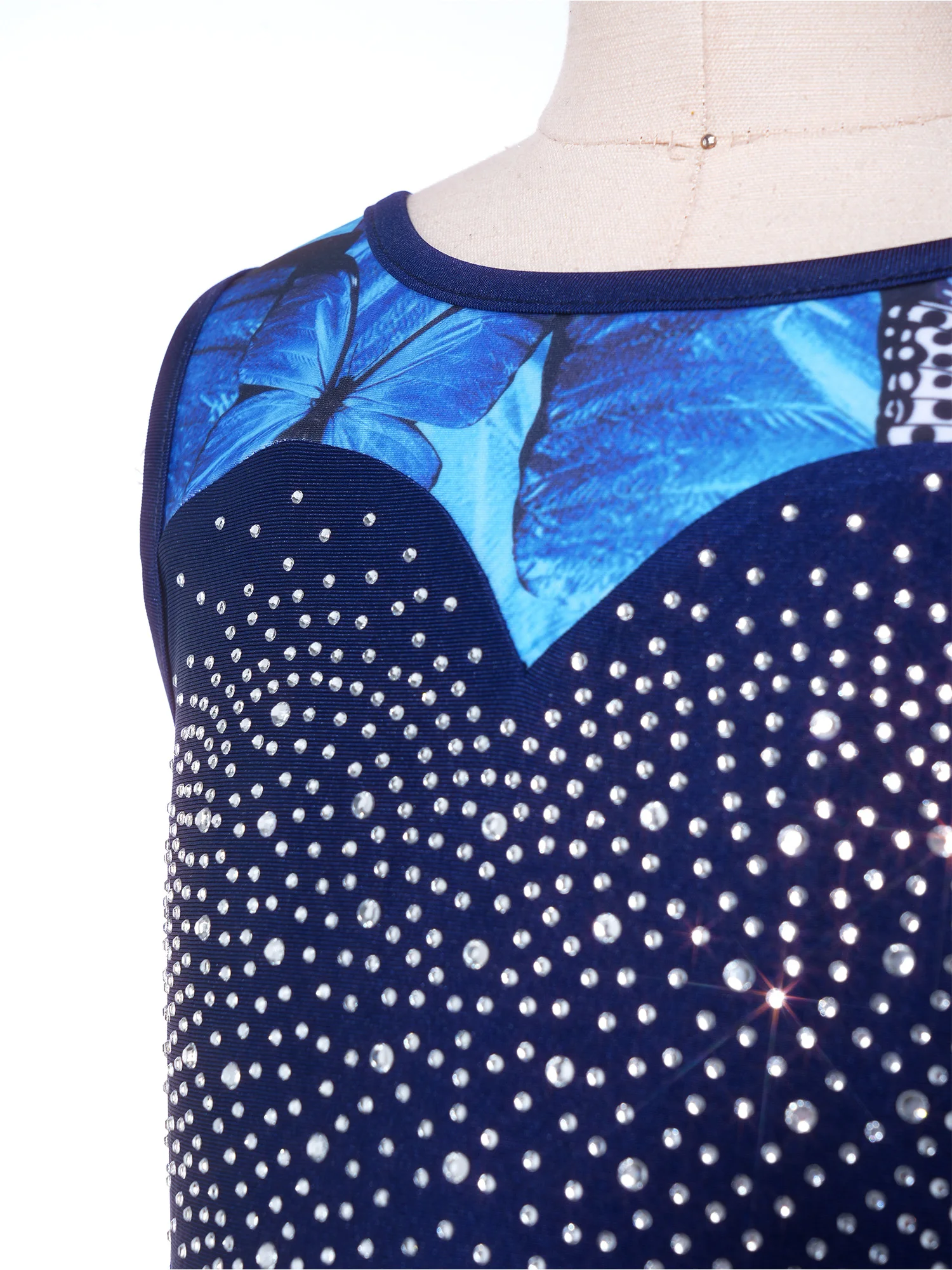 Maillot de gimnasia sin mangas con pedrería brillante y bloques de color - imagen 3