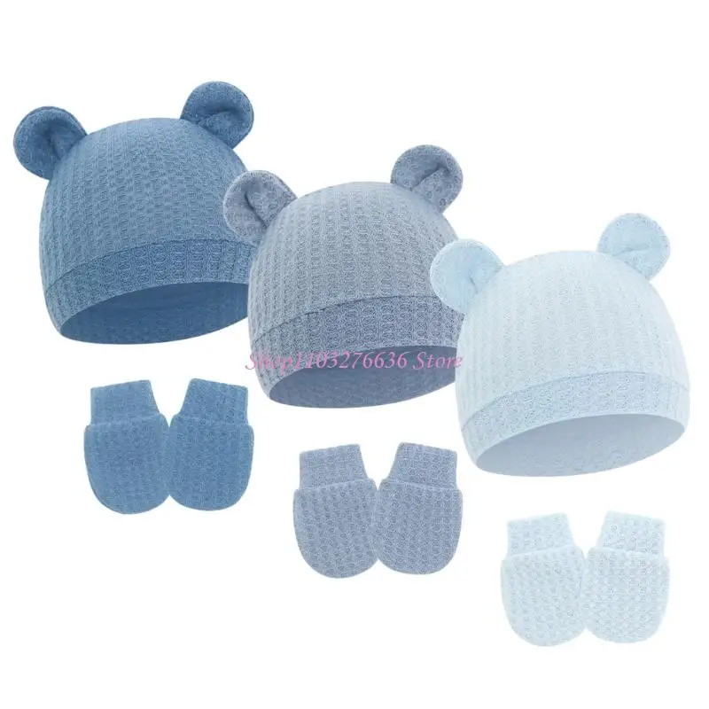 R6FD Conjunto gorro y guantes de algodón para recién nacidos